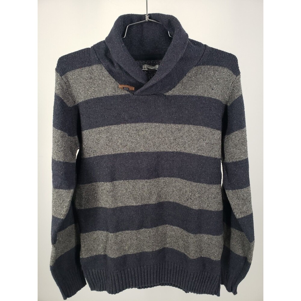 Method Rugby Stripe Vintage Sweater Size L Shawl Collar Wood Toggle Decor Accent